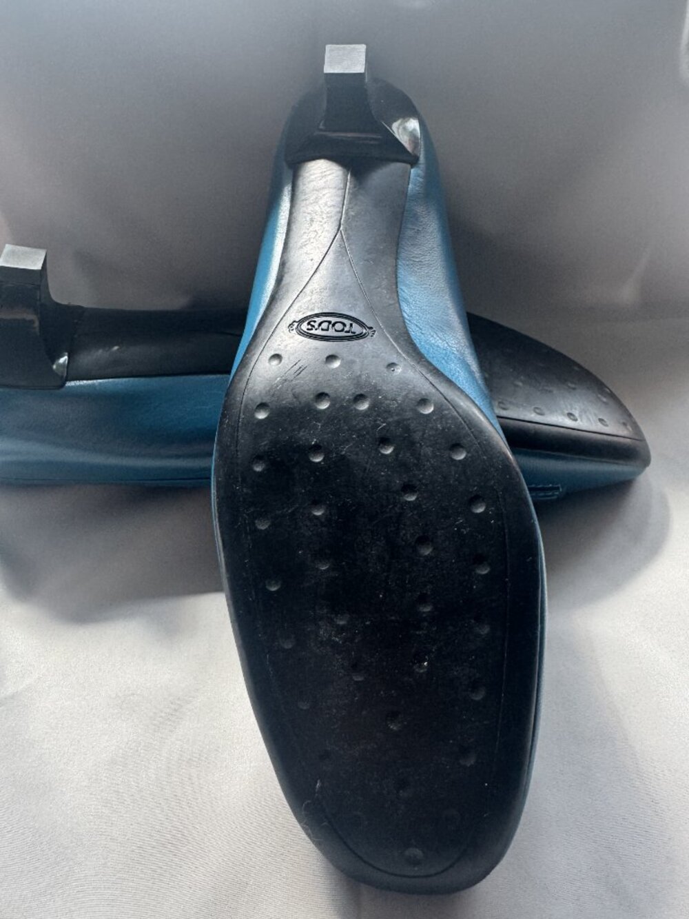 Tod's Size 39 (US Size 9 Women's) Teal Kitten Heel Loafers - Picture 3 of 7